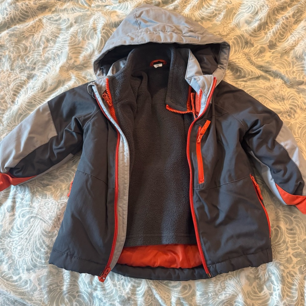 Children’s Place Toddler Boys Gray and Orange Fleece Lined Hooded Coat size 2T